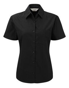 Russell Collection J937F - Women's short sleeve pure cotton easycare poplin shirt Black
