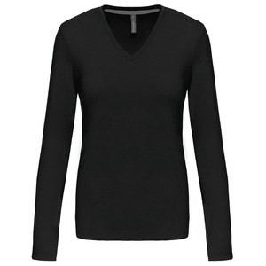 Kariban K382 - LADIES' LONG SLEEVE V-NECK T-SHIRT Black/Black