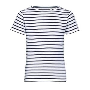 SOL'S 01400 - MILES KIDS Kids' Round Neck Striped T Shirt Blanc / Marine