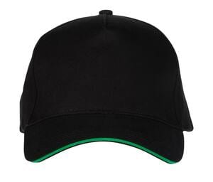 Black&Match BM910 - 100% cotton 5-panel cap Black/Kelly Green