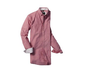 Russell Collection RU920M - MEN'S LONG SLEEVE TAILORED WASHED OXFORD SHIRT Oxford Red/Cream