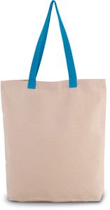 Kimood KI0278 - Gusset shopping bag with contrasting handles Natural / Surf Blue
