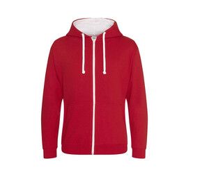 AWDIS JH053 - Contrast zipped hoodie Fire Red/ Arctic White