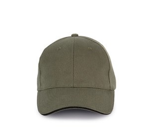 K-up KP198 - Organic cotton cap with contrast sandwich peak - 6 panels Organic Khaki / Black