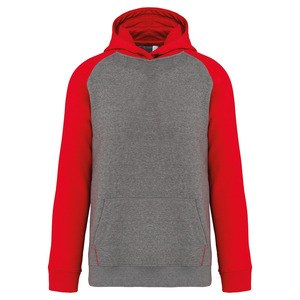 PROACT PA370 - Kids' two-tone hooded sweatshirt Grey Heather / Sporty Red