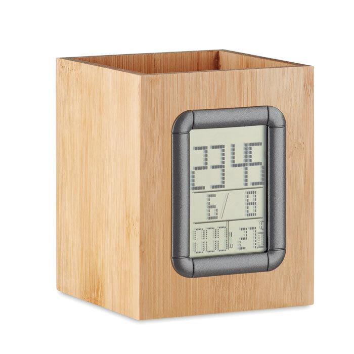 GiftRetail MO6289 - MANILA Bamboo penholder and LCD clock