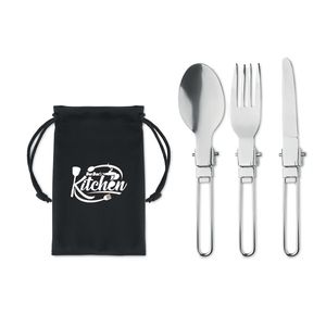 GiftRetail MO6359 - STAPI SET 3-piece camping cutlery set Black