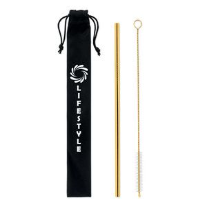 GiftRetail MO6617 - COLD STRAW COLOUR SS straw and brush in pouch Gold