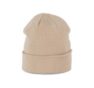 K-up KP031 - KNITTED TURNUP BEANIE Light Sand