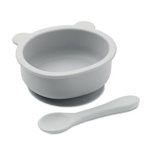 GiftRetail MO2221 - MYMEAL Silicone spoon, bowl baby set Grey