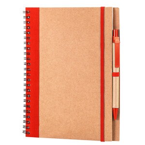 EgotierPro 30108 - A5 Cardboard Notebook with Pen & Elastic RECIKLA Red