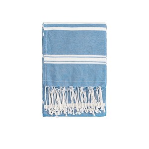 EgotierPro 39000 - Fouta Style Pareo Towel, 90x180cm, Cotton-Polyester ZANZIBAR Blue