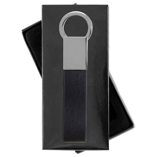 EgotierPro 39520 - Metallic Finish PU Keychain in Black Box CHIAVE