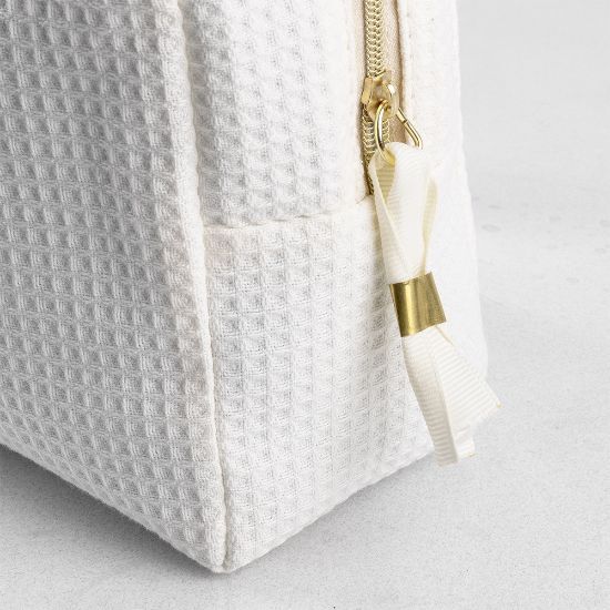 EgotierPro 53035 - Cotton Waffle Toilet Bag with Golden Handle GARONA