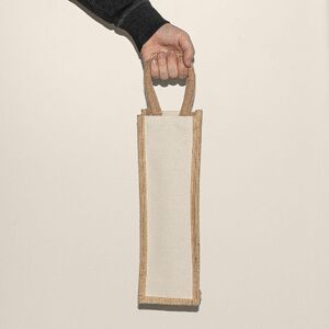 EgotierPro 52513 - Jute and Cotton Elongated Bottle Bag KUMA